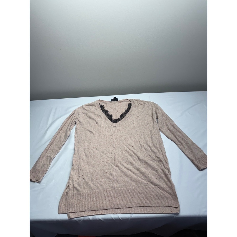 Topshop Womens Beige Lace Trim‎ V-Neck Cashmere Wool Blend Flecked Sweater US 2